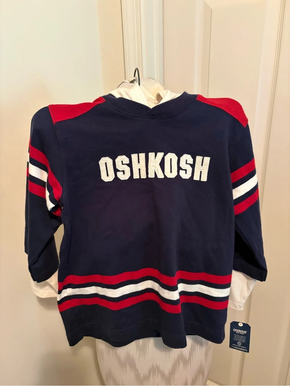 OshKosh boys Navy Red Striped Hoodie Shirt nwt size 7 $48
